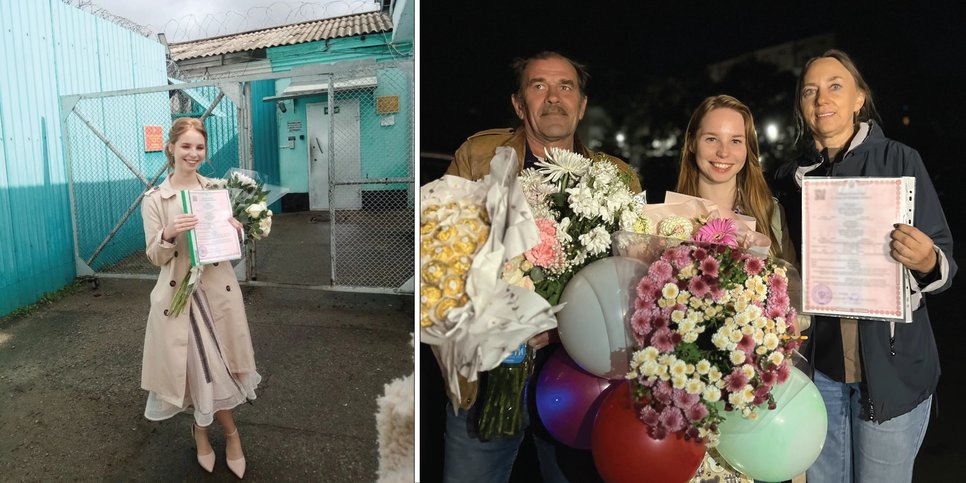 Marina with her family at the penal colony on the day of the wedding