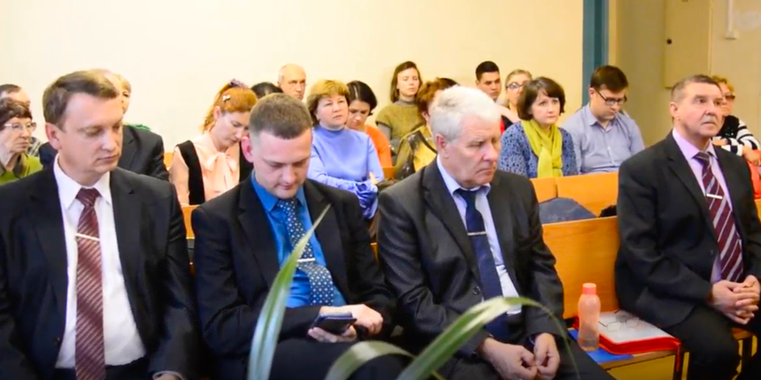 During the trial for their faith, the defendants listen to Sergey Tyurin's final statement. November, 2023